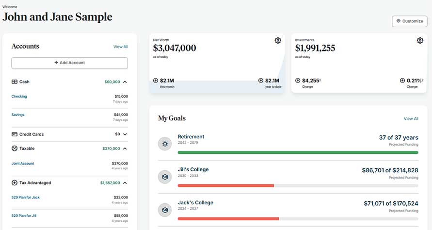 Screenshot of emoney dashboard page on an iPhone